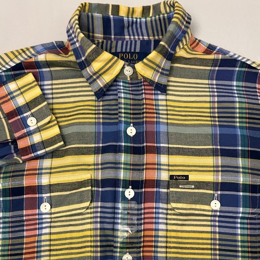 Polo Ralph Lauren Shirt Mens M Yellow Plaid Performance Flannel Button Up NWT